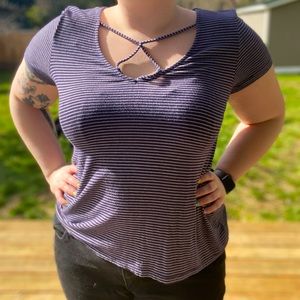 Cute American Eagle Navy Striped Shirt